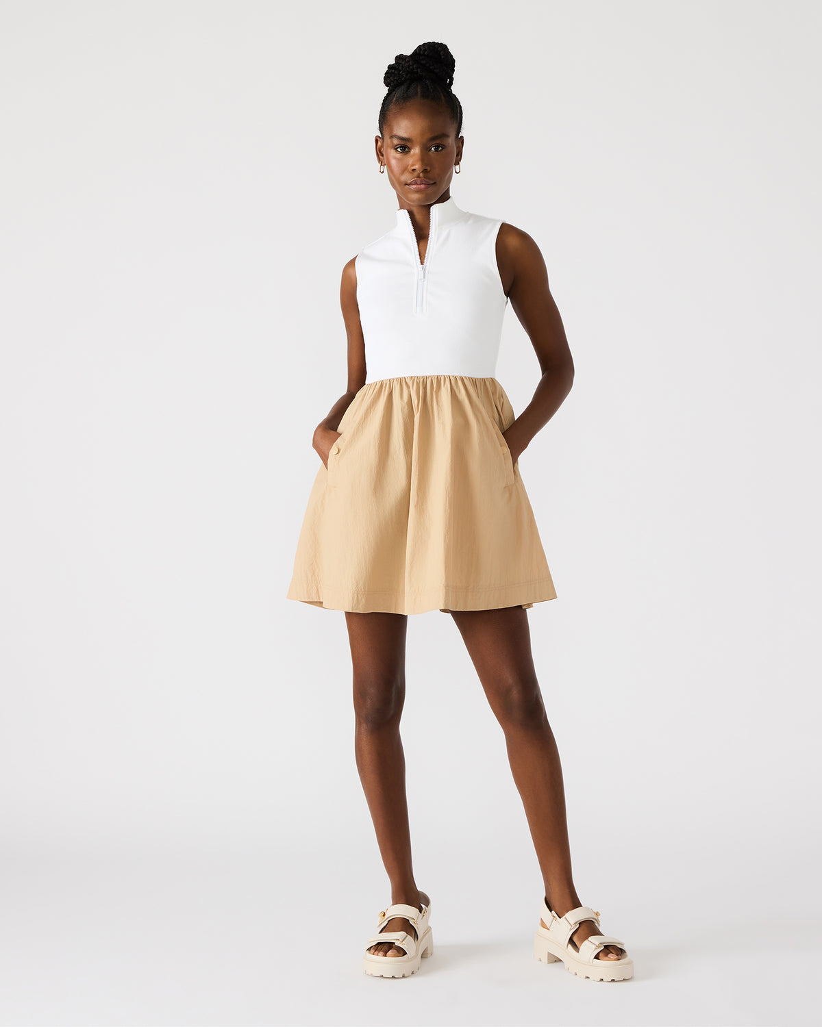 Steve Madden LYON Taupe Women's Collared Sleeveless Flowy Dress