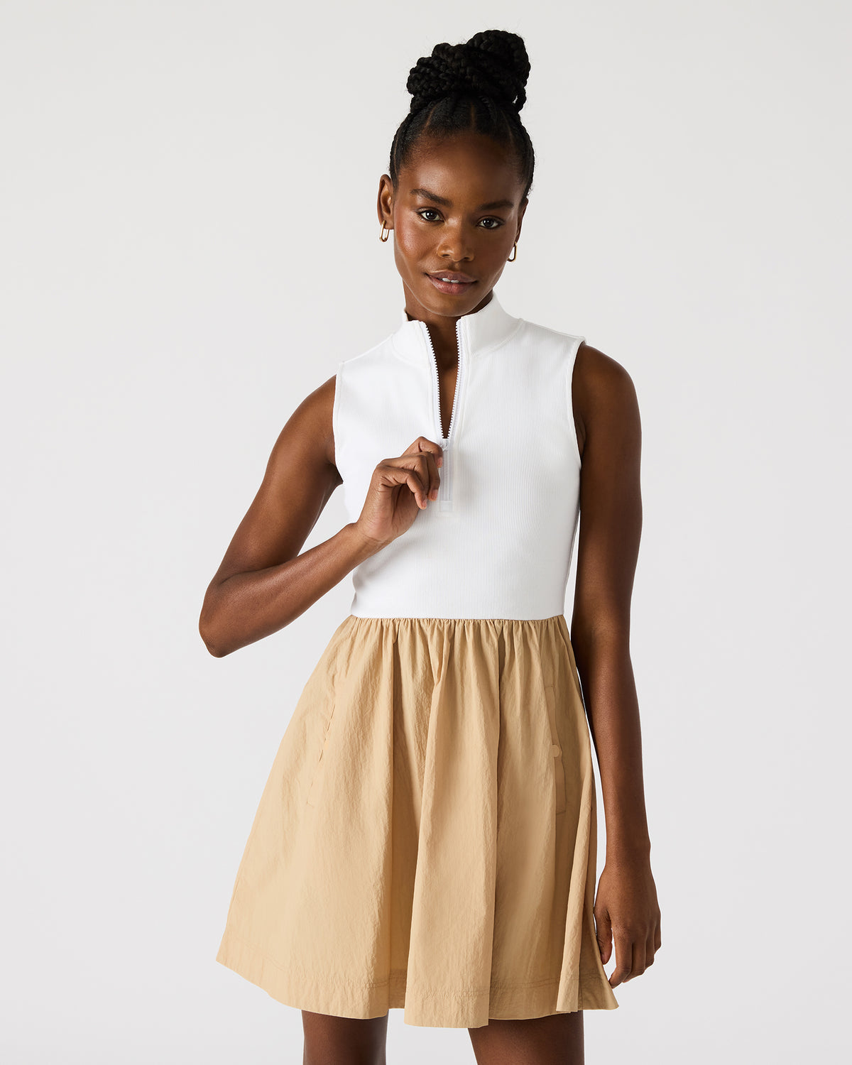 Steve Madden LYON Taupe Women's Collared Sleeveless Flowy Dress