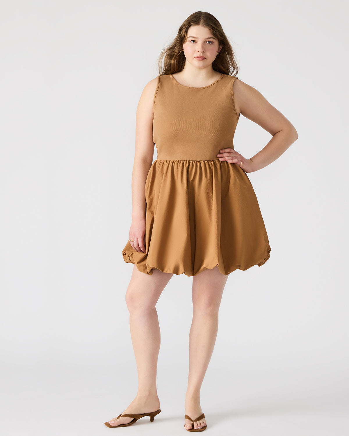Steve Madden PALERMO Camel Women's Mini Bubble-Hem Dress