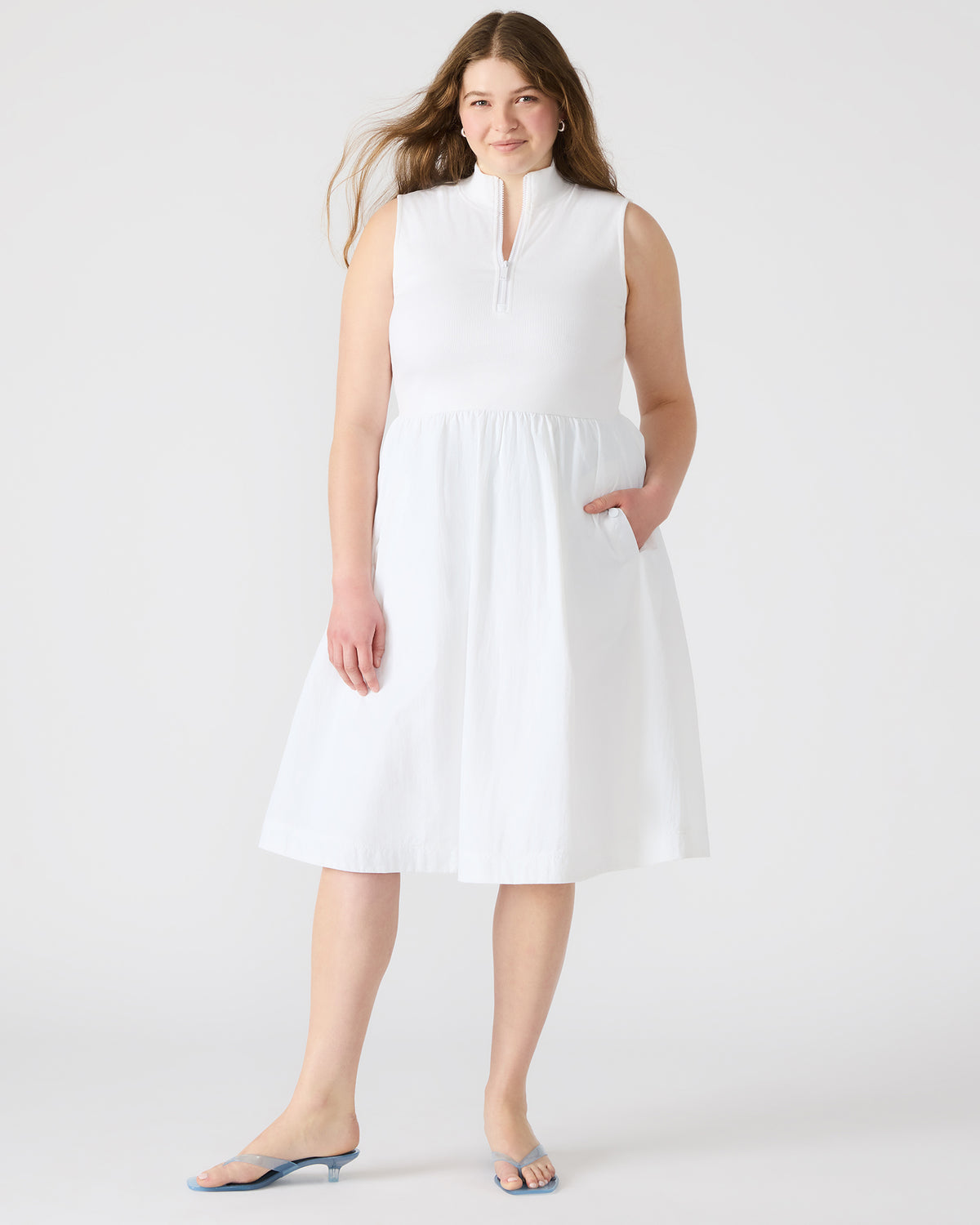 Steve Madden BERLIN White Women's Mock Neck Midi Dress