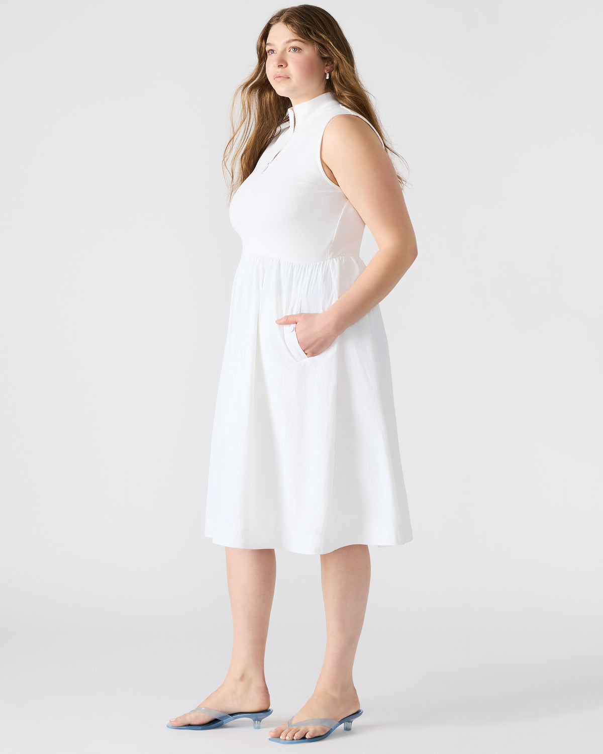 Steve Madden BERLIN White Women's Mock Neck Midi Dress