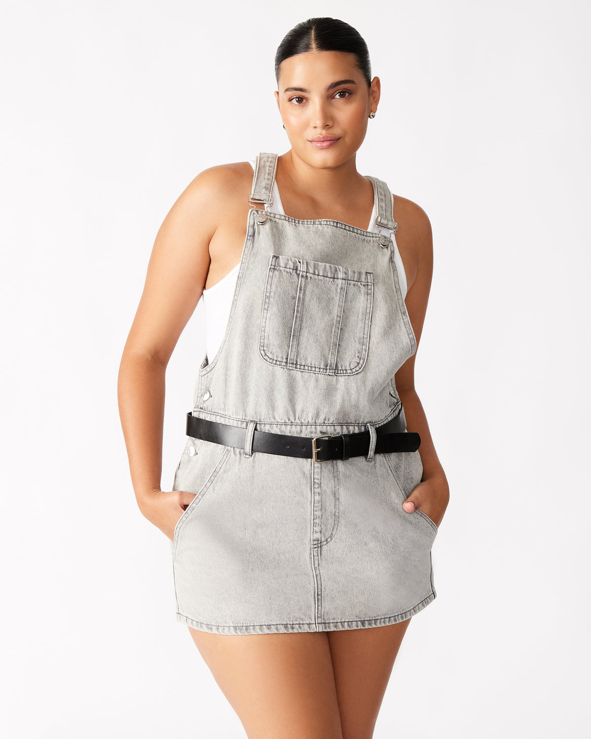 Steve Madden TAMIA Dress Light Grey | Women's Overall Denim Mini Dress