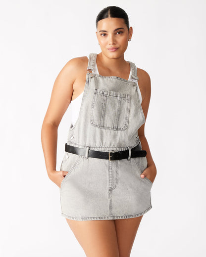 Steve Madden TAMIA Dress Light Grey | Women's Overall Denim Mini Dress