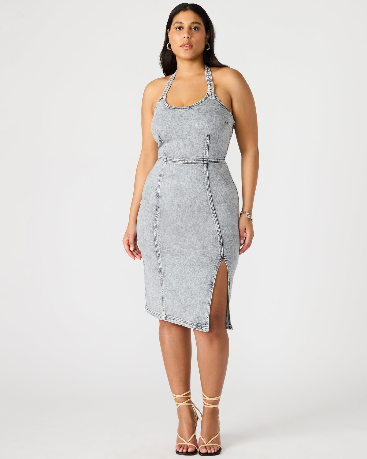 Steve Madden GIA Light Grey Women's Denim Midi Dress