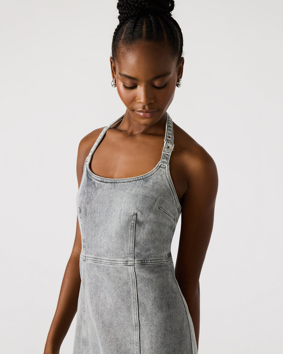 Steve Madden GIA Light Grey Women's Denim Midi Dress
