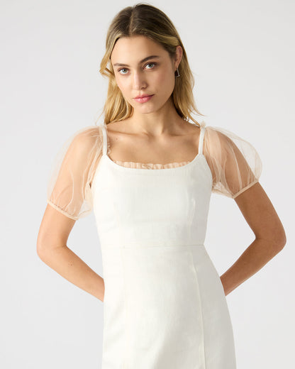 Steve Madden GISELLE White Denim Midi Women's Dress with Slit