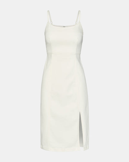 Steve Madden GISELLE White Denim Midi Women's Dress with Slit