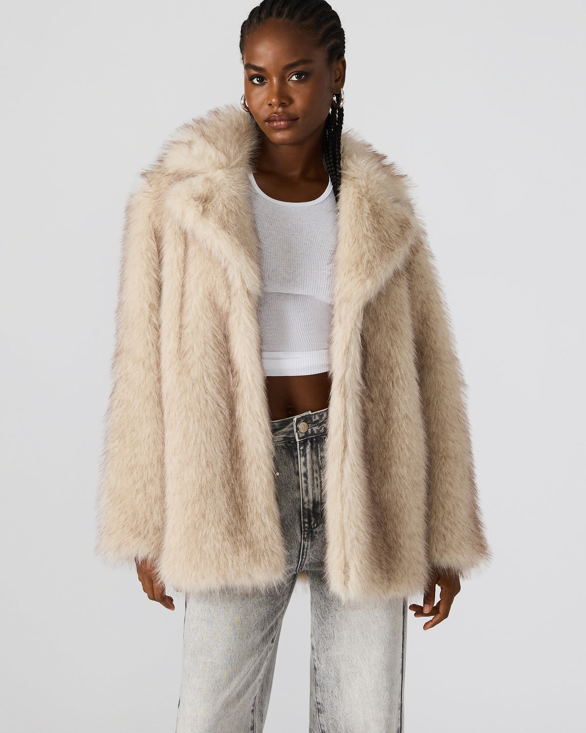 Steve Madden KINDRA Natural Faux Fur Collared Women's Coat