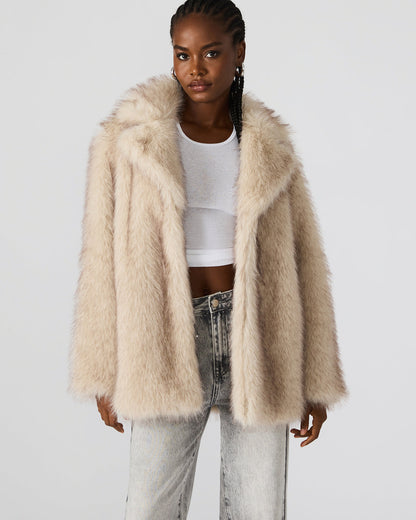 Steve Madden KINDRA Natural Faux Fur Collared Women's Coat