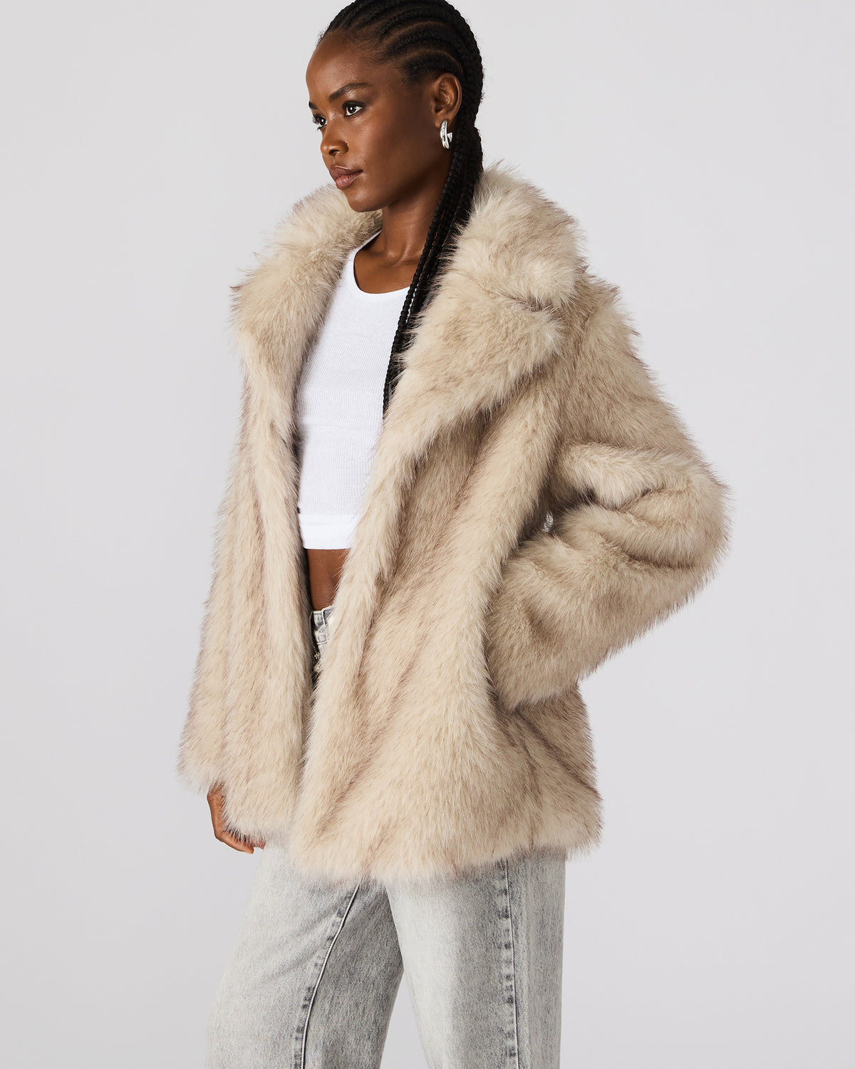 Steve Madden KINDRA Natural Faux Fur Collared Women's Coat
