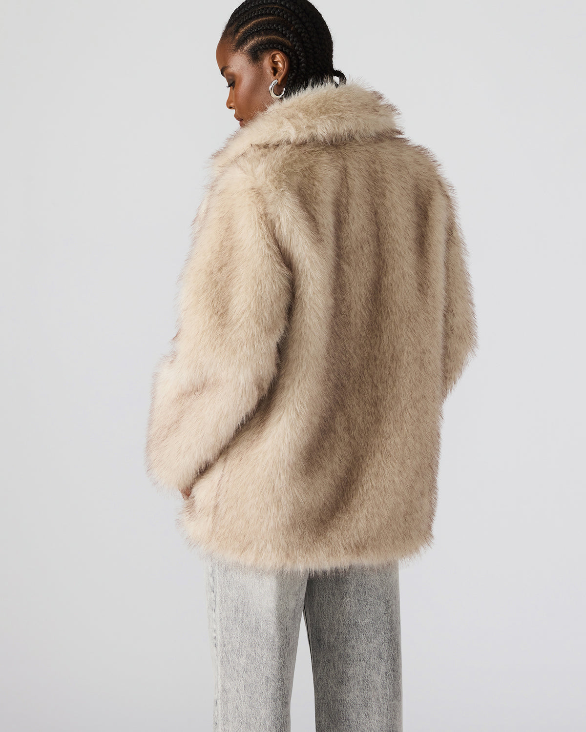 Steve Madden KINDRA Natural Faux Fur Collared Women's Coat