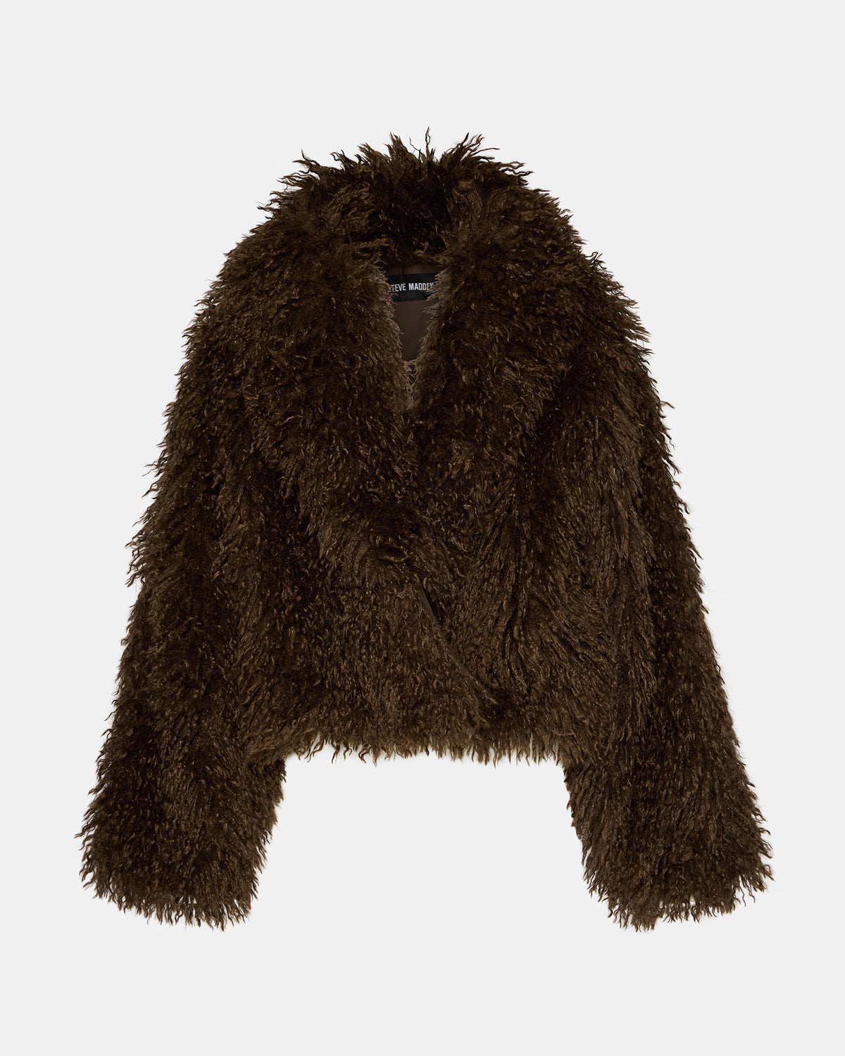 Steve Madden INAYA Dark Espresso Long-Sleeved Faux Fur Shaggy Women's Coat