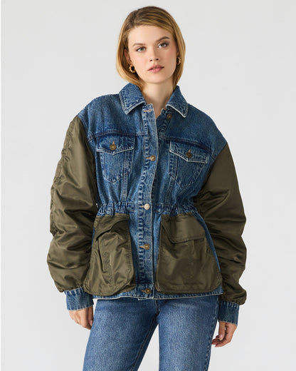 Steve Madden JOIE Dark Navy Long-Sleeved Button-Up Collared Women's Jacket