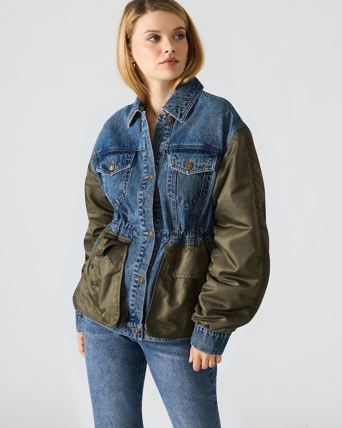 Steve Madden JOIE Dark Navy Long-Sleeved Button-Up Collared Women's Jacket