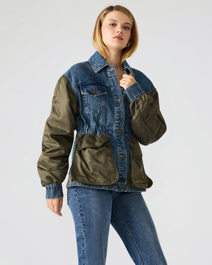 Steve Madden JOIE Dark Navy Long-Sleeved Button-Up Collared Women's Jacket