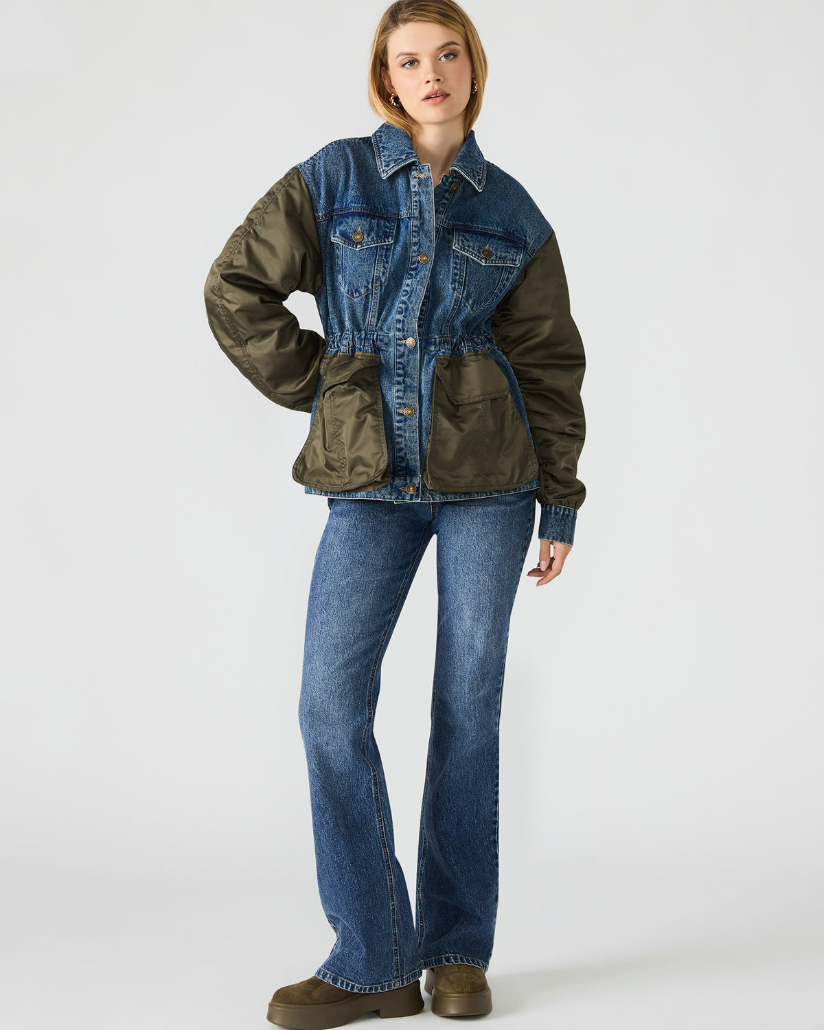 Steve Madden JOIE Dark Navy Long-Sleeved Button-Up Collared Women's Jacket