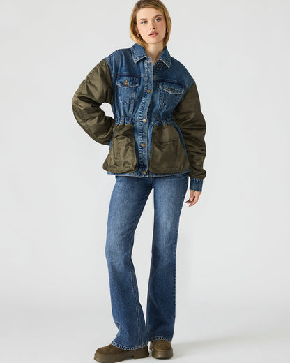Steve Madden JOIE Dark Navy Long-Sleeved Button-Up Collared Women's Jacket