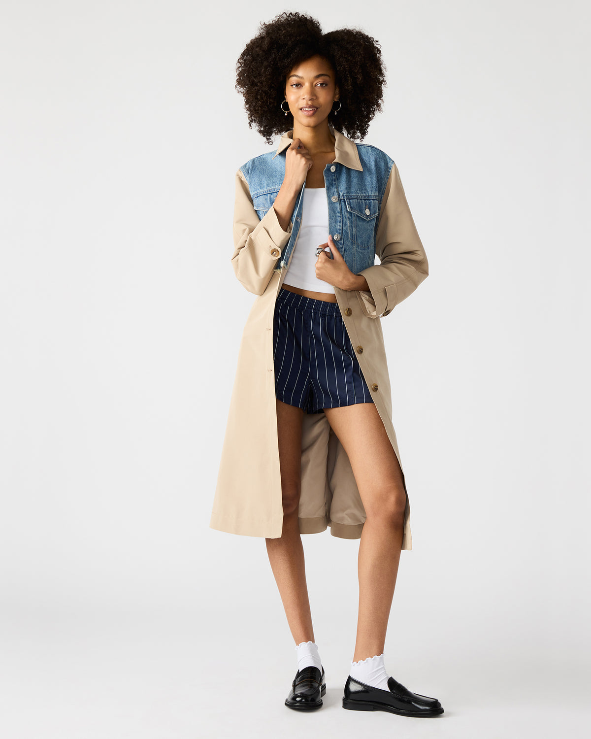 Steve Madden SORAYA Denim Multi Women's Long-Sleeved Button-Up Coat