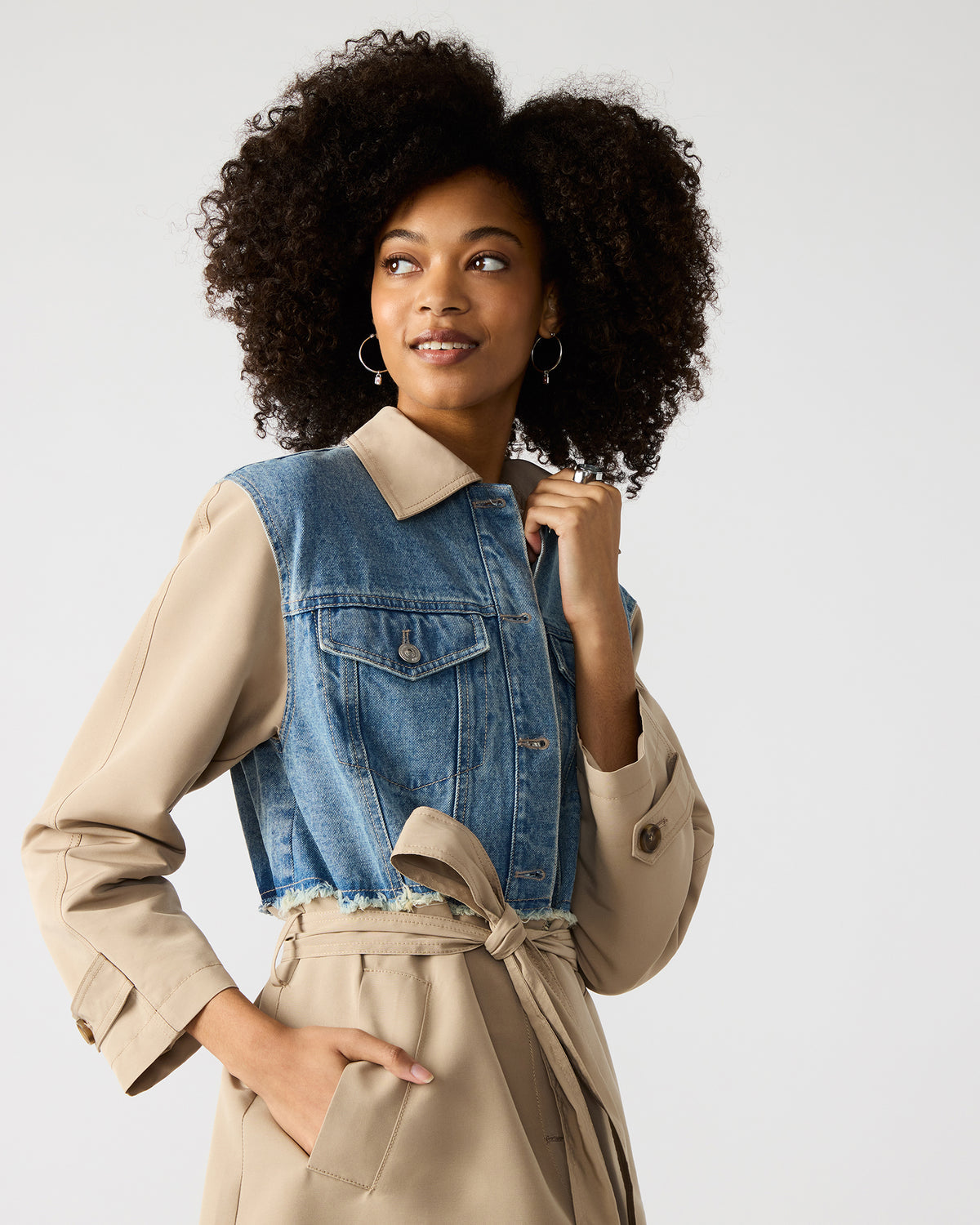 Steve Madden SORAYA Denim Multi Women's Long-Sleeved Button-Up Coat