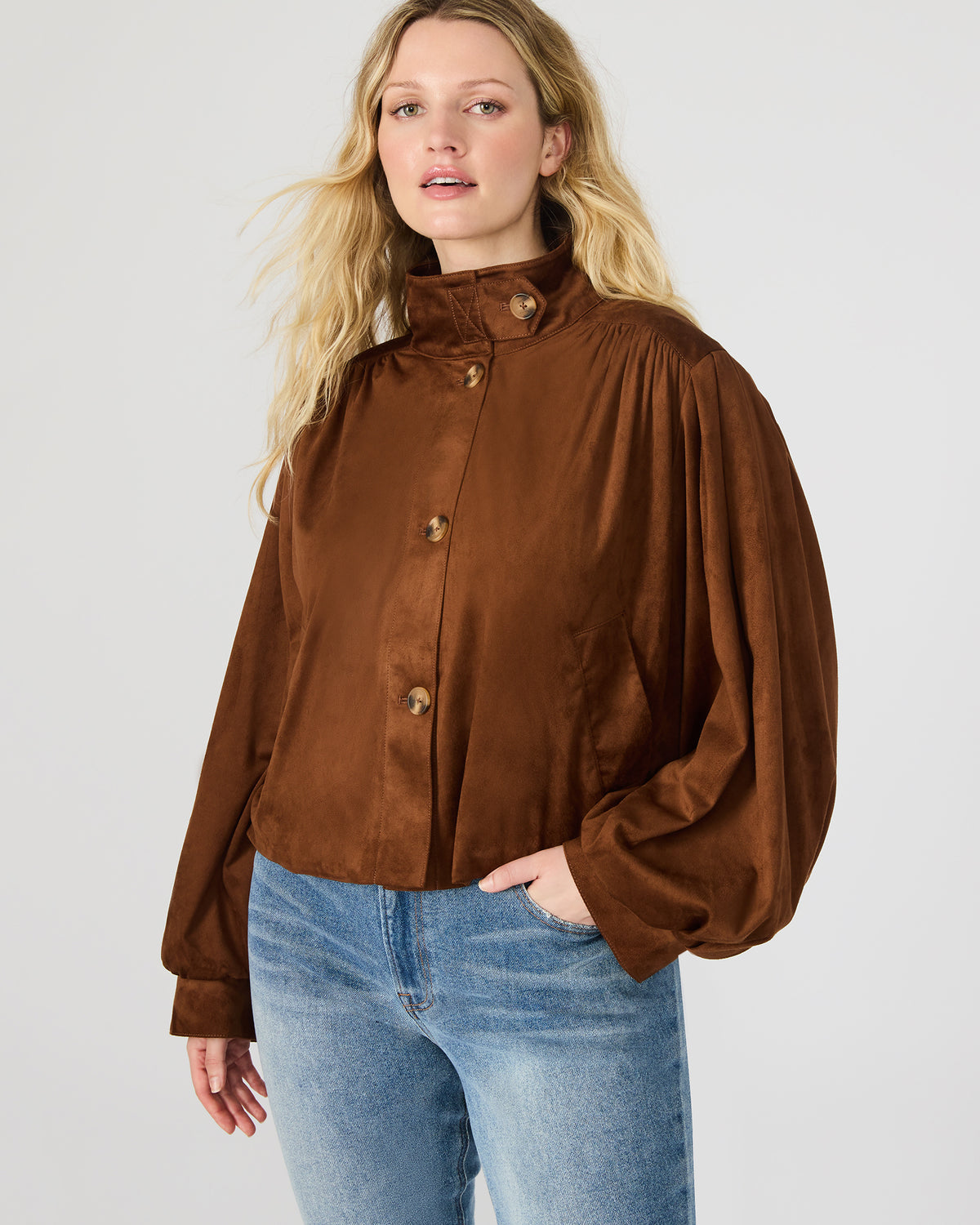 Steve Madden DIERDRA Chicory Coffee Long-Sleeved Button-Up Women's Jacket