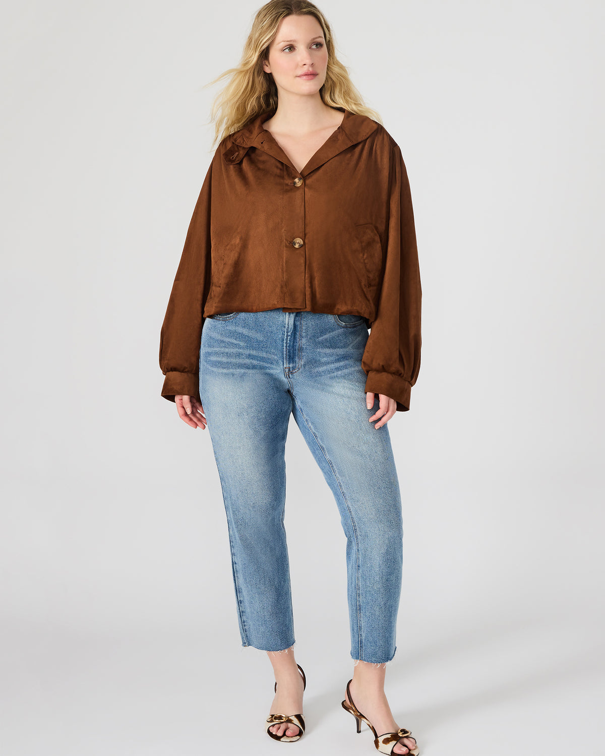 Steve Madden DIERDRA Chicory Coffee Long-Sleeved Button-Up Women's Jacket