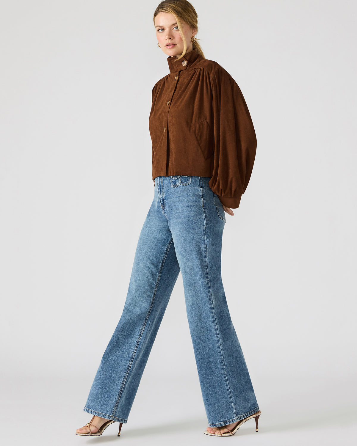 Steve Madden DIERDRA Chicory Coffee Long-Sleeved Button-Up Women's Jacket