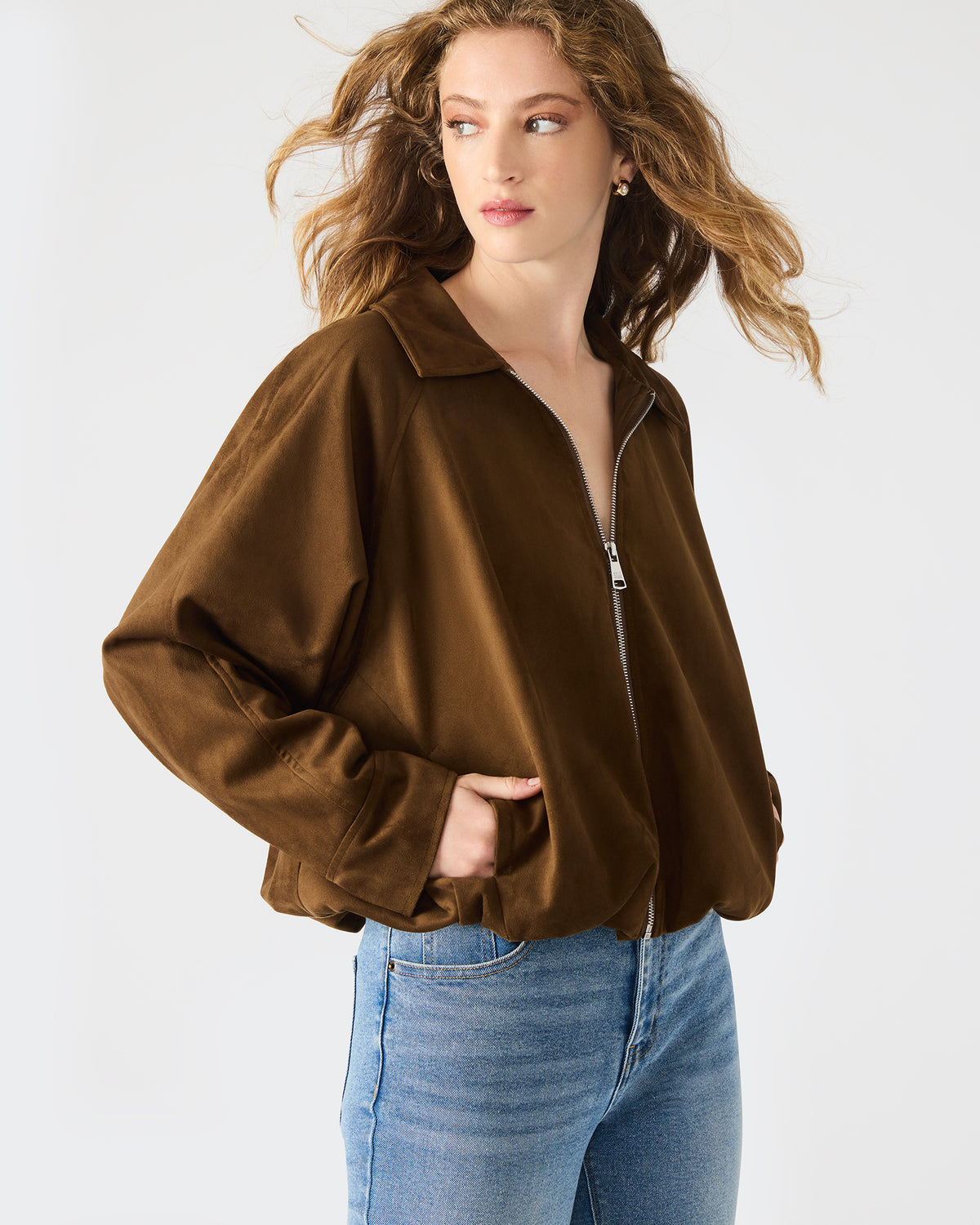 Steve Madden MACKEY Chestnut Long-Sleeved Zip-Up Women's Jacket
