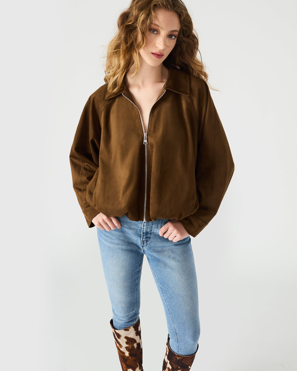 Steve Madden MACKEY Chestnut Long-Sleeved Zip-Up Women's Jacket
