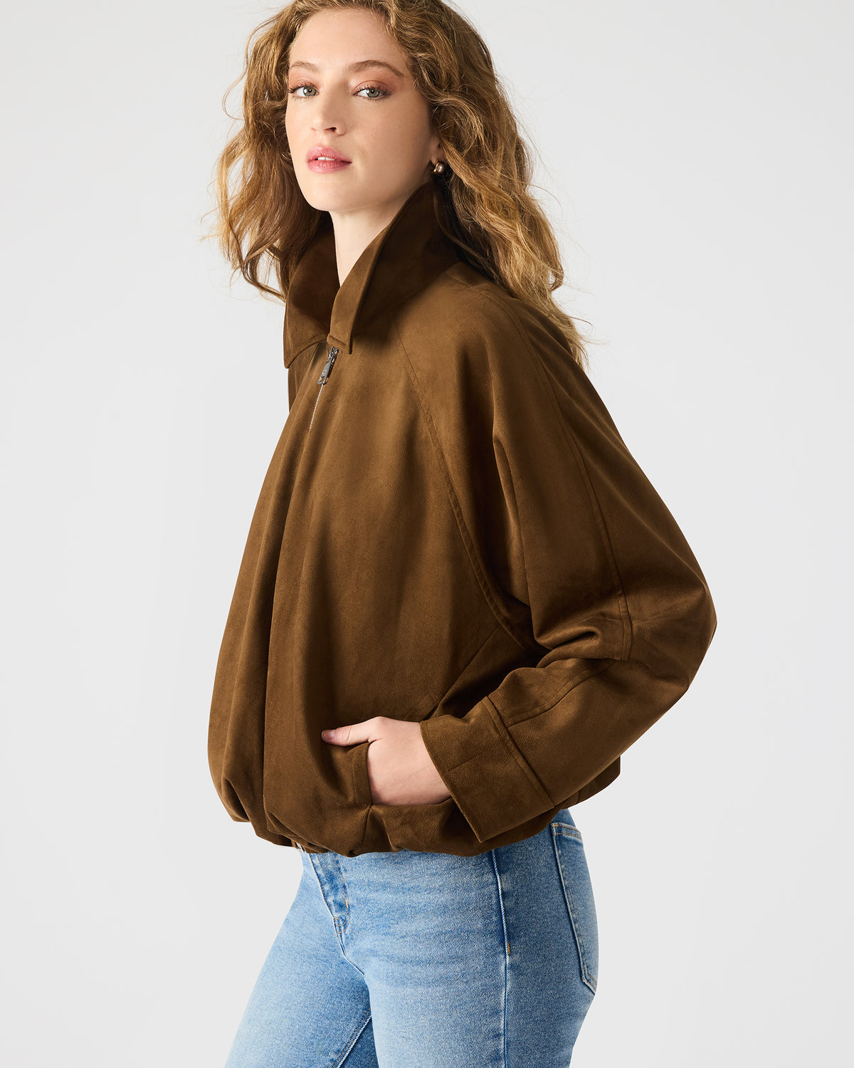 Steve Madden MACKEY Chestnut Long-Sleeved Zip-Up Women's Jacket