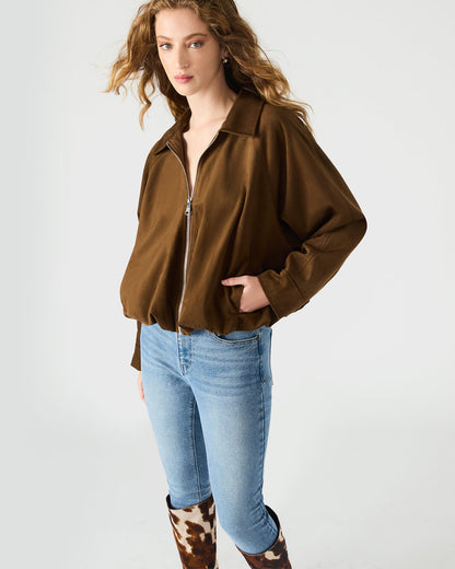 Steve Madden MACKEY Chestnut Long-Sleeved Zip-Up Women's Jacket