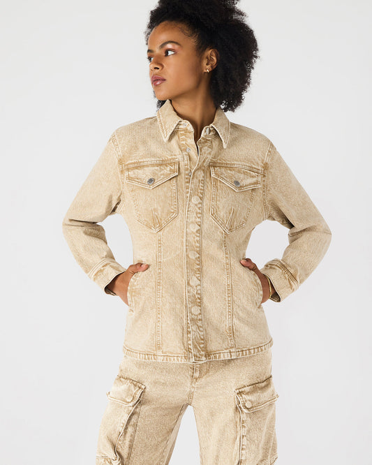 Steve Madden PARC Cafe Au Lait Long-Sleeved Button-Up Denim Women's Jacket