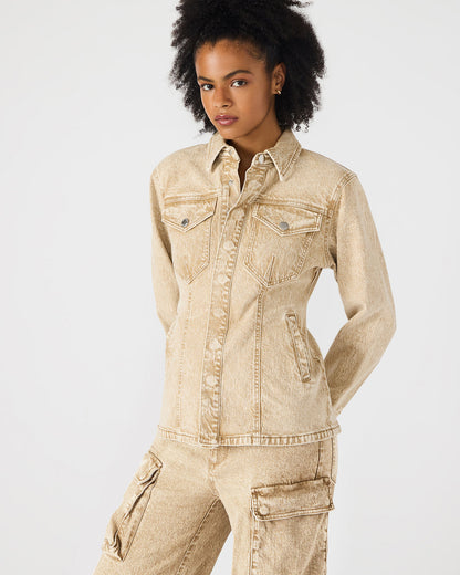 Steve Madden PARC Cafe Au Lait Long-Sleeved Button-Up Denim Women's Jacket