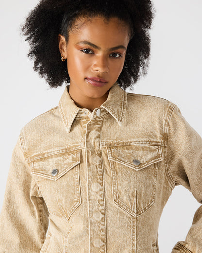Steve Madden PARC Cafe Au Lait Long-Sleeved Button-Up Denim Women's Jacket