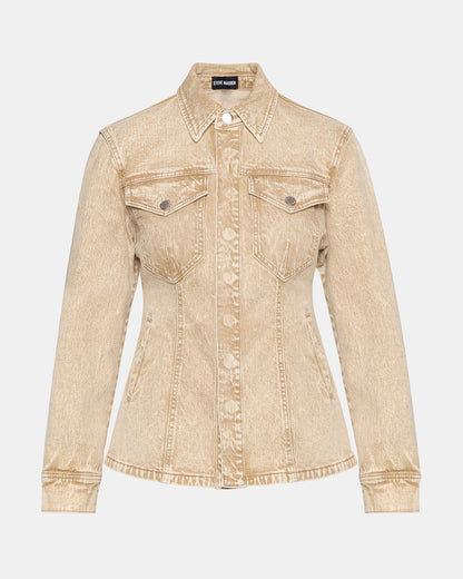 Steve Madden PARC Cafe Au Lait Long-Sleeved Button-Up Denim Women's Jacket