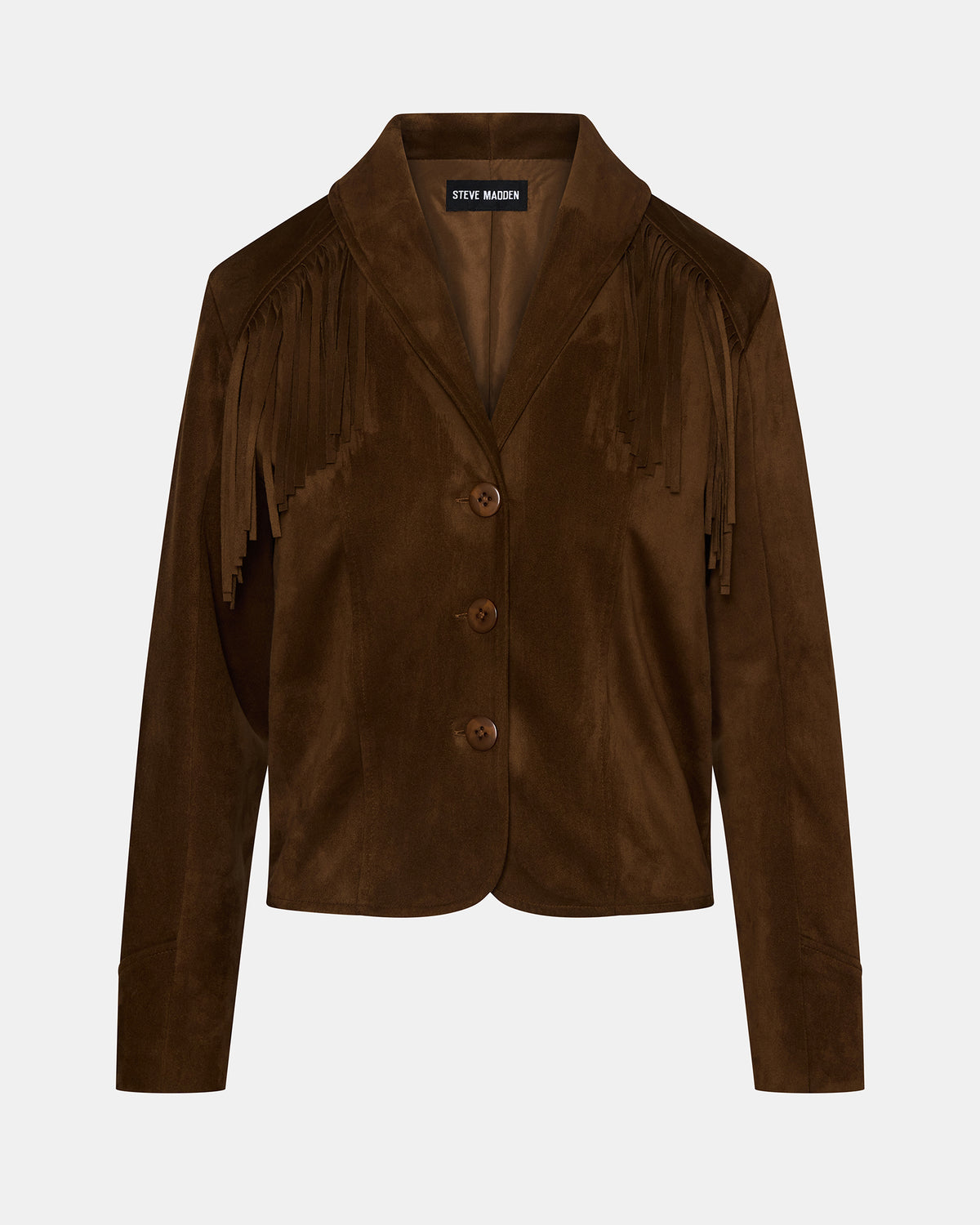 Steve Madden DALLAS Chestnut Long-Sleeved Button-Up Fringe Women's Jacket