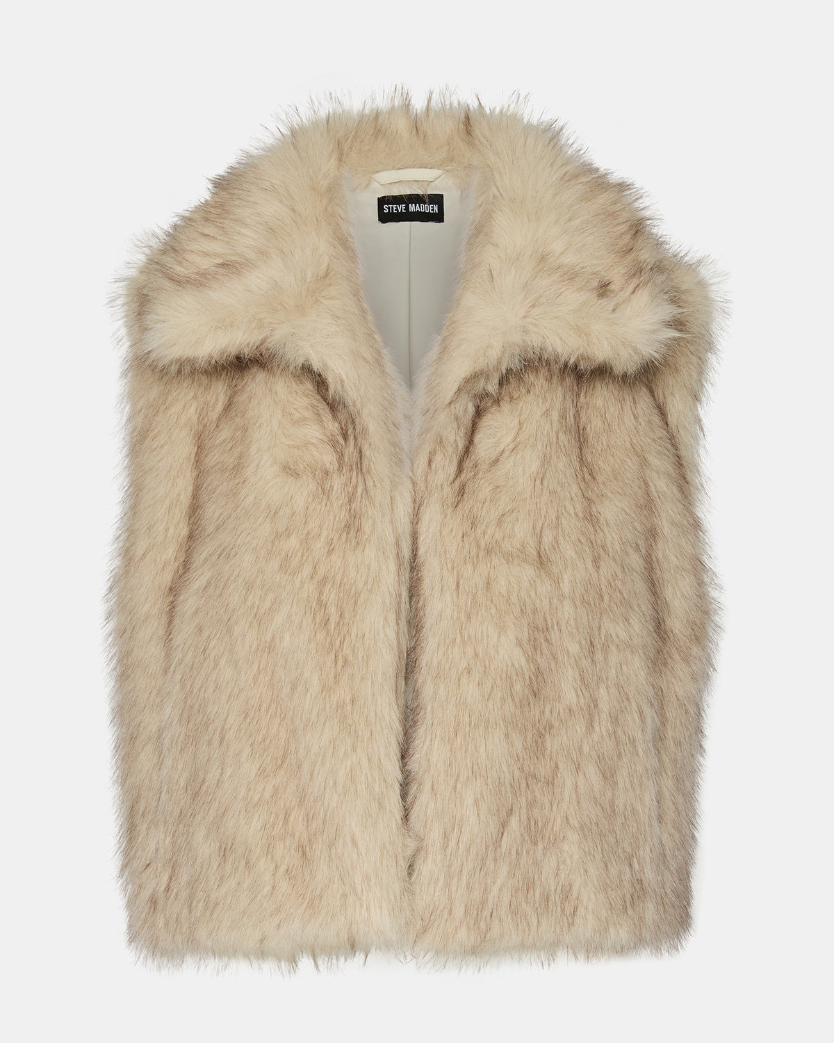 Steve Madden SAFIRA Natural Faux Fur Sleeveless Collared Women's Vest