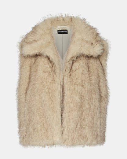 Steve Madden SAFIRA Natural Faux Fur Sleeveless Collared Women's Vest