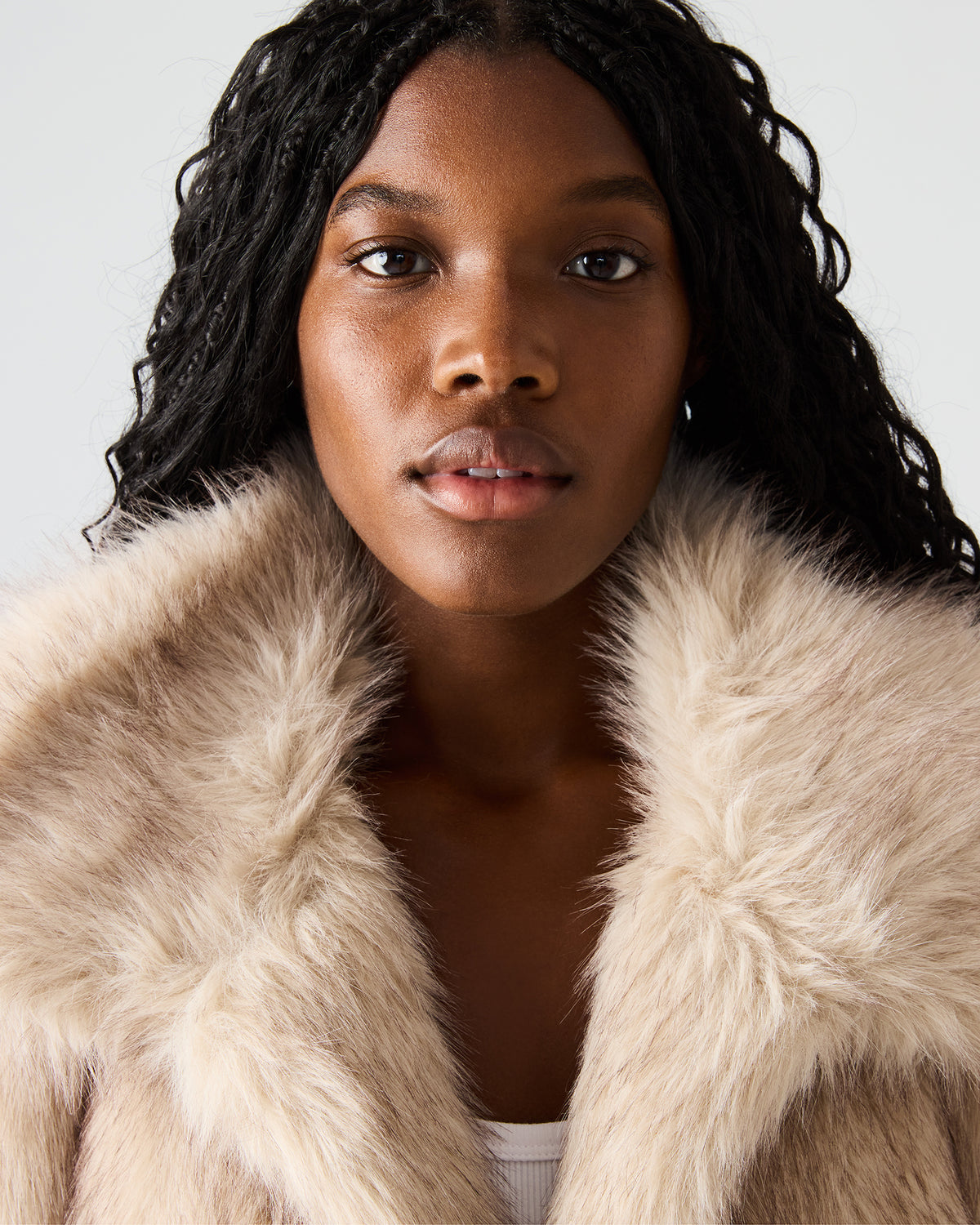Steve Madden SAFIRA Natural Faux Fur Sleeveless Collared Women's Vest