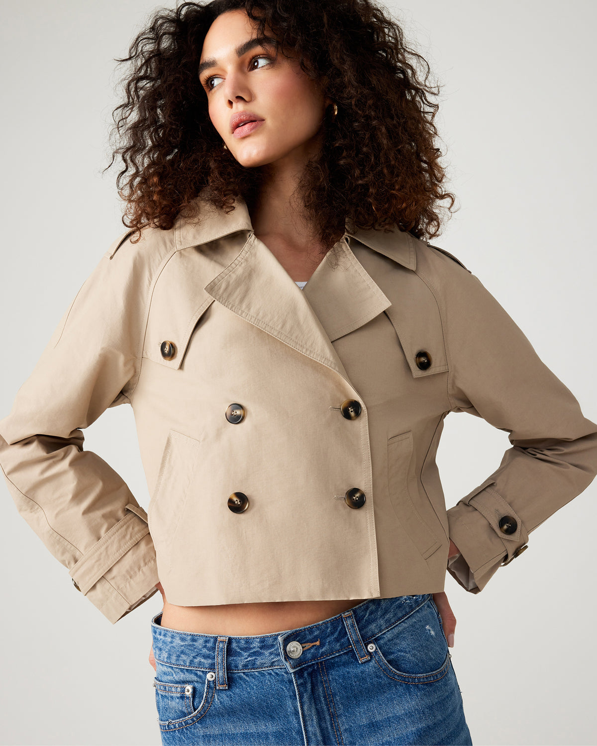 Steve Madden SIRUS Khaki Women's Cropped Denim Trench Coat