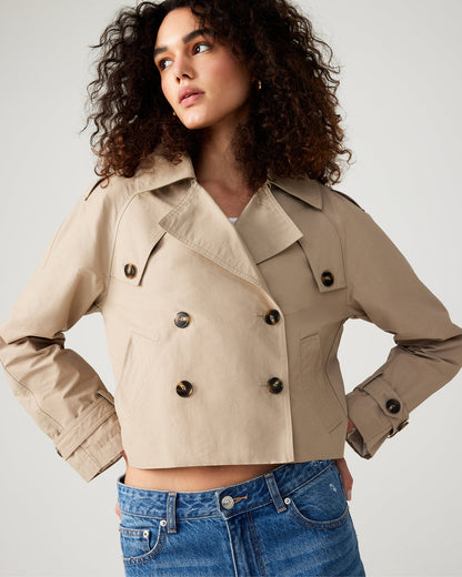 Steve Madden SIRUS Khaki Women's Cropped Denim Trench Coat