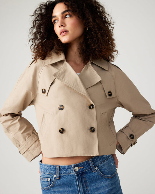 Steve Madden SIRUS Khaki Women's Cropped Denim Trench Coat