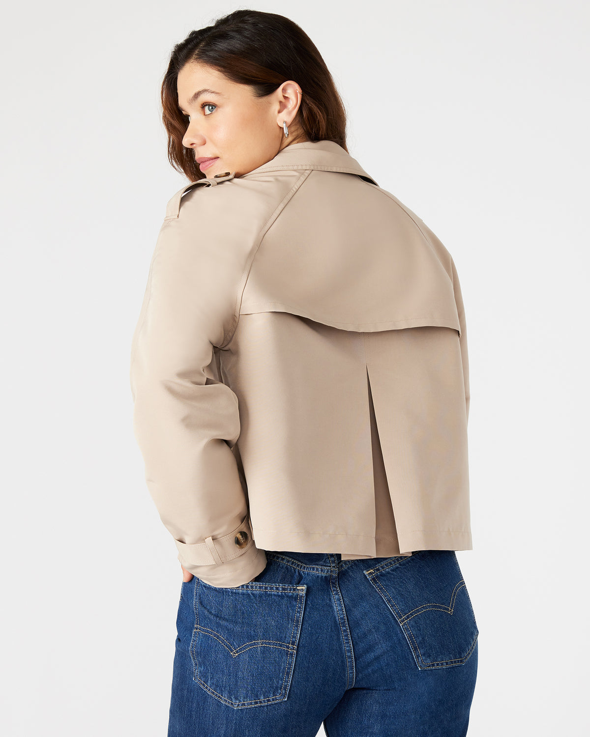 Steve Madden SIRUS Khaki Women's Cropped Denim Trench Coat