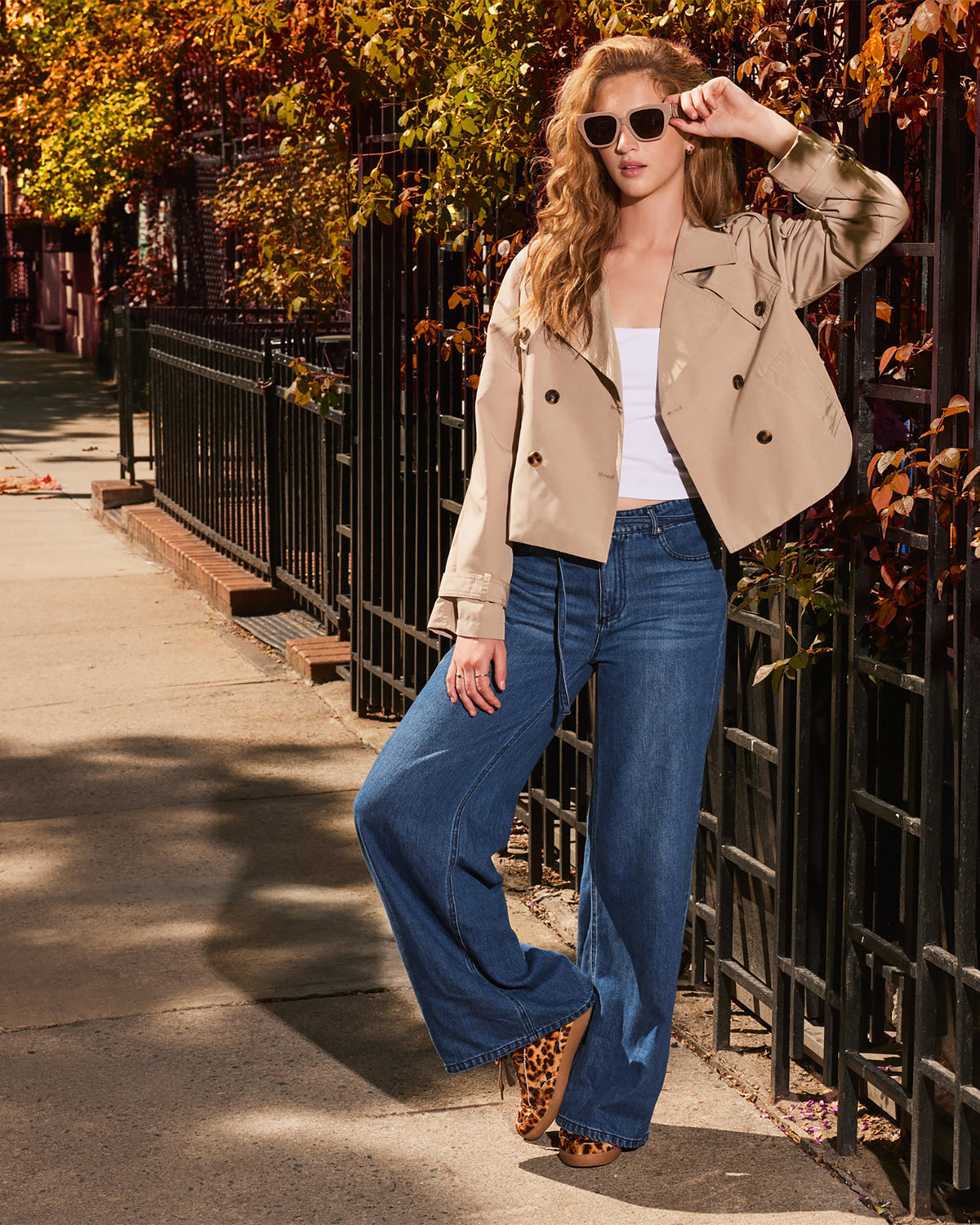 Steve Madden SIRUS Khaki Women's Cropped Denim Trench Coat