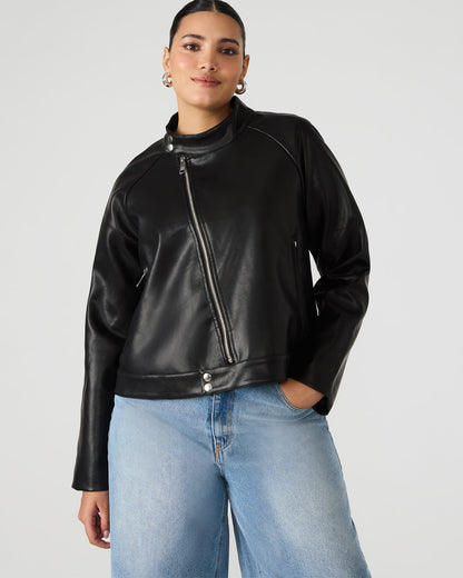 Steve Madden JETT Black Long-Sleeved Faux Leather Zip-Up Women's Jacket