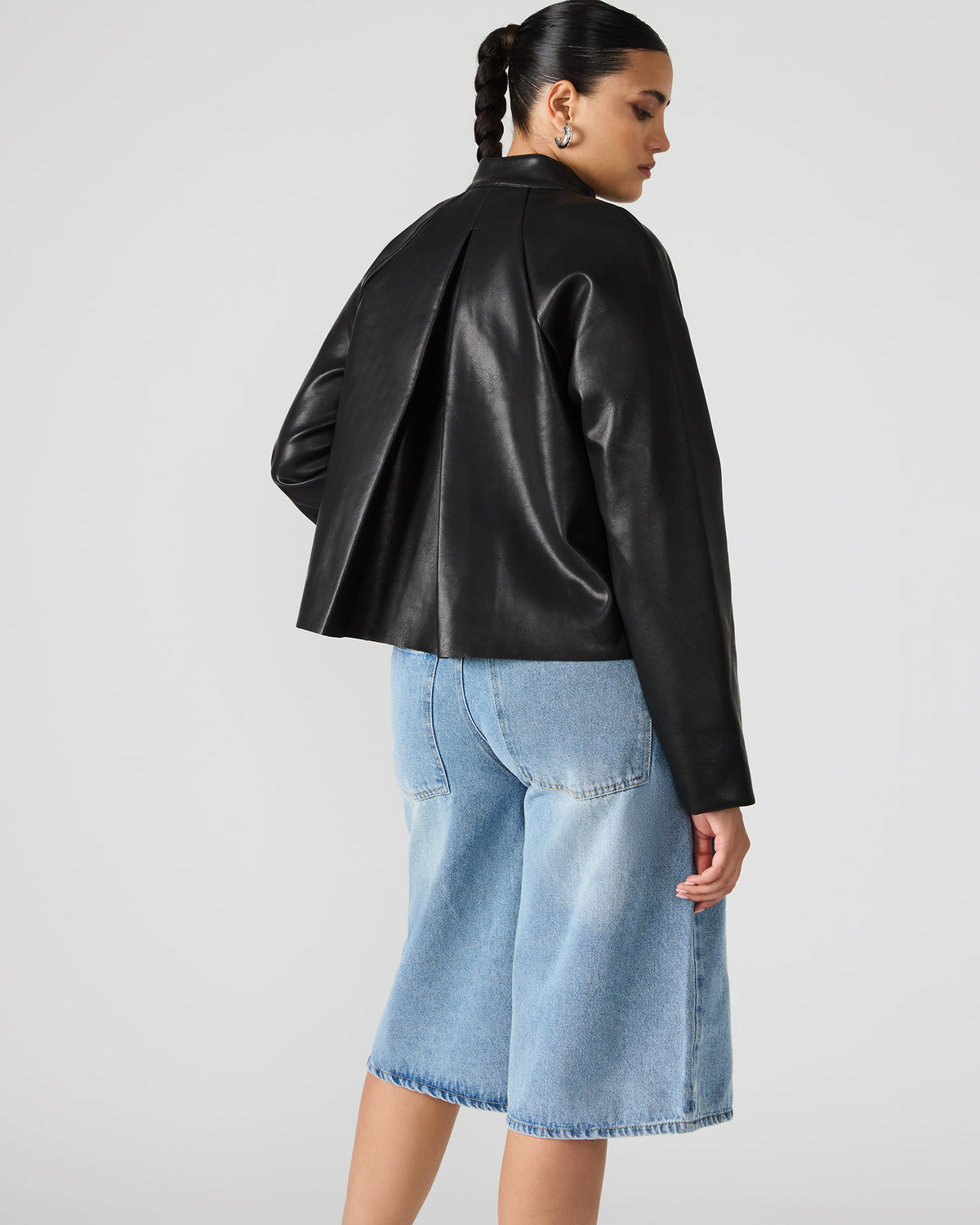 Steve Madden JETT Black Long-Sleeved Faux Leather Zip-Up Women's Jacket