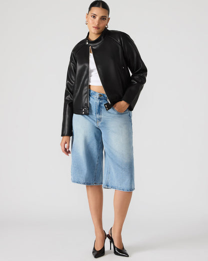 Steve Madden JETT Black Long-Sleeved Faux Leather Zip-Up Women's Jacket