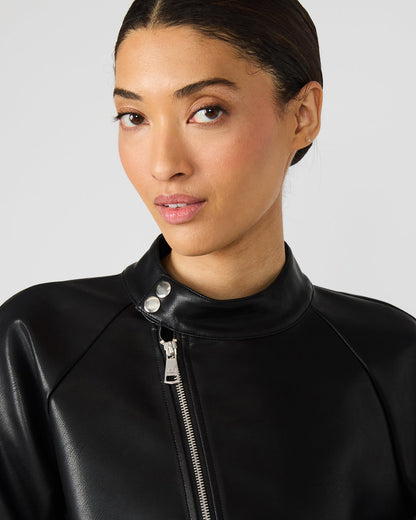 Steve Madden JETT Black Long-Sleeved Faux Leather Zip-Up Women's Jacket