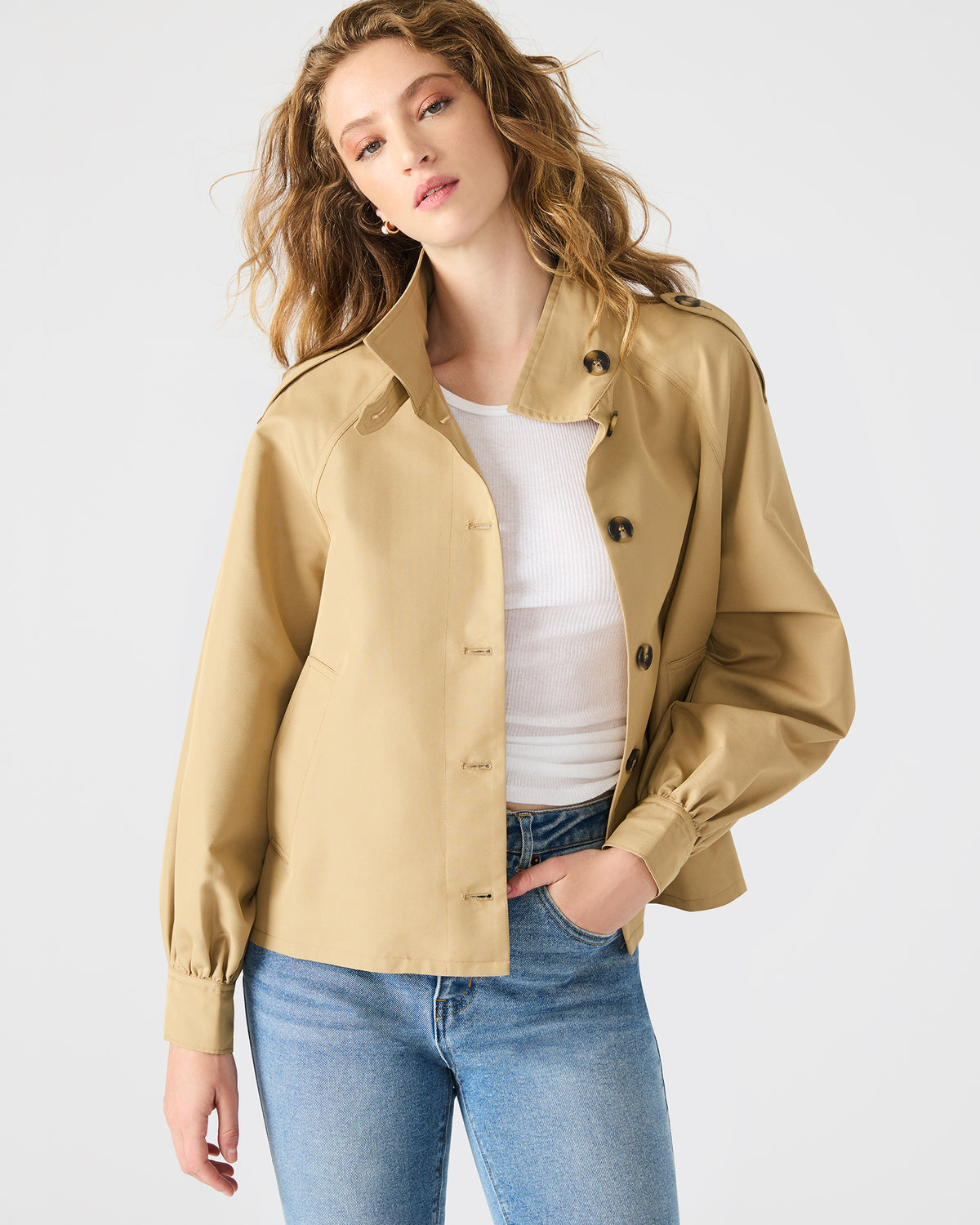 Steve Madden KAYLEE Medium Khaki Long-Sleeved Button-Up Women's Jacket