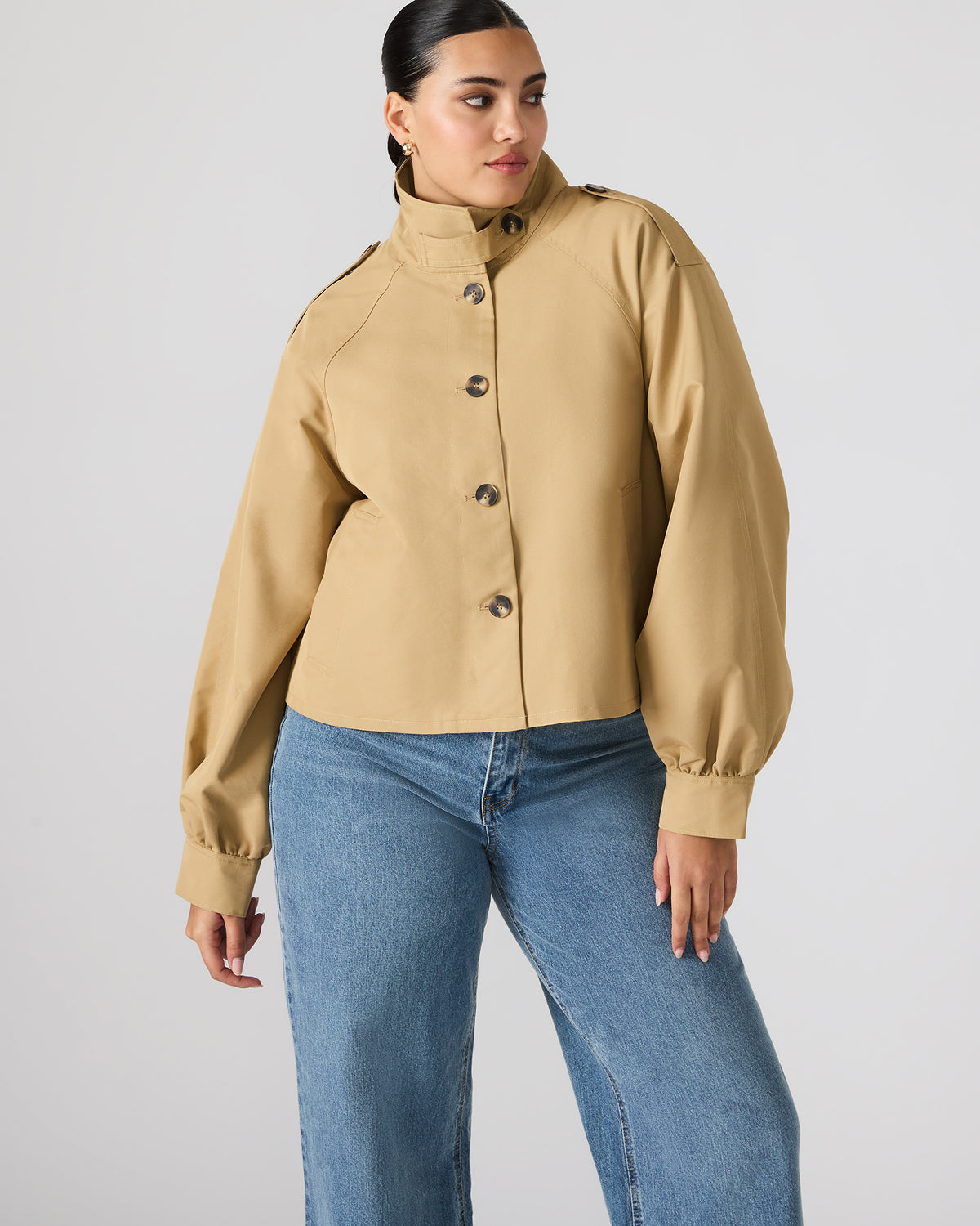 Steve Madden KAYLEE Medium Khaki Long-Sleeved Button-Up Women's Jacket