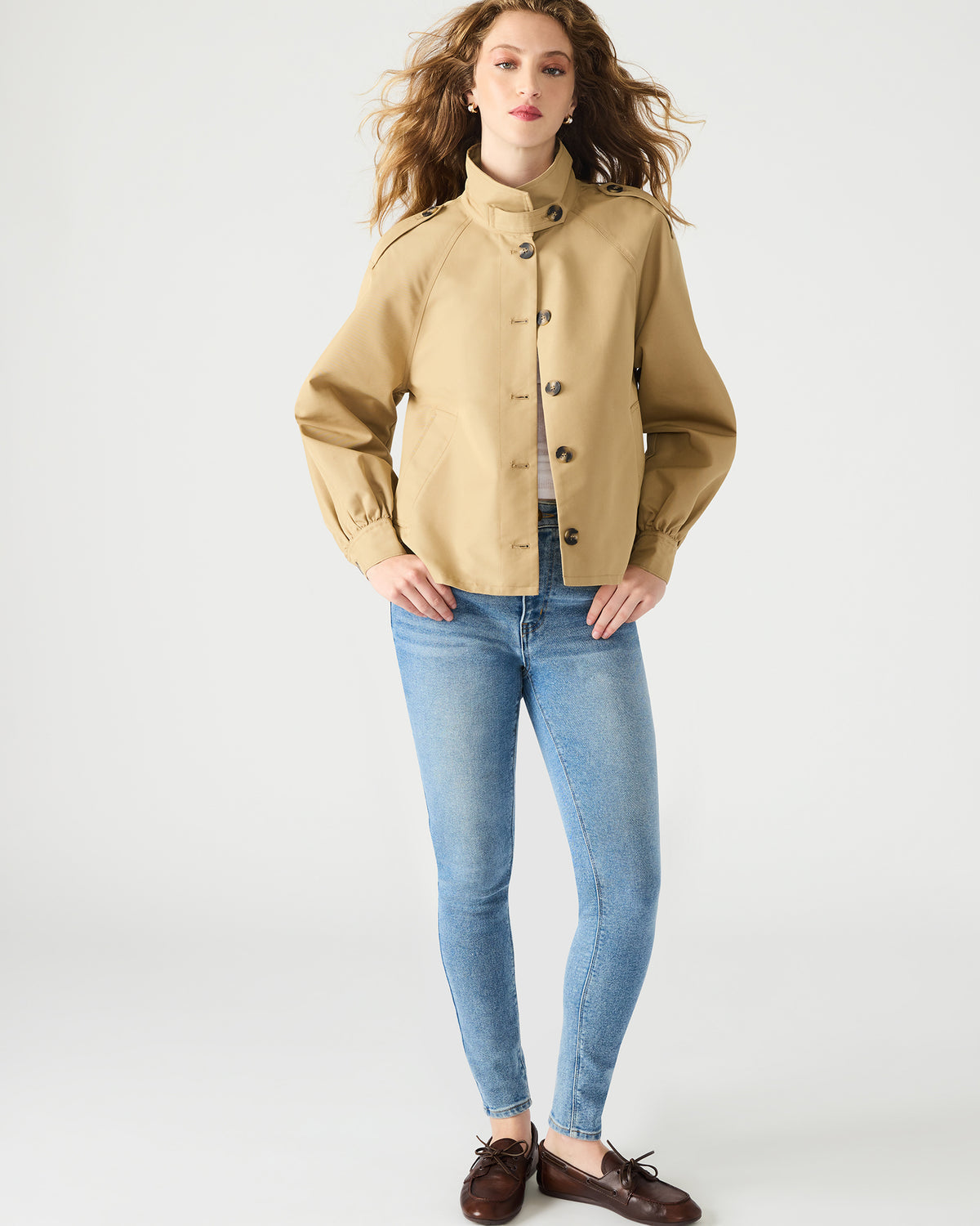 Steve Madden KAYLEE Medium Khaki Long-Sleeved Button-Up Women's Jacket